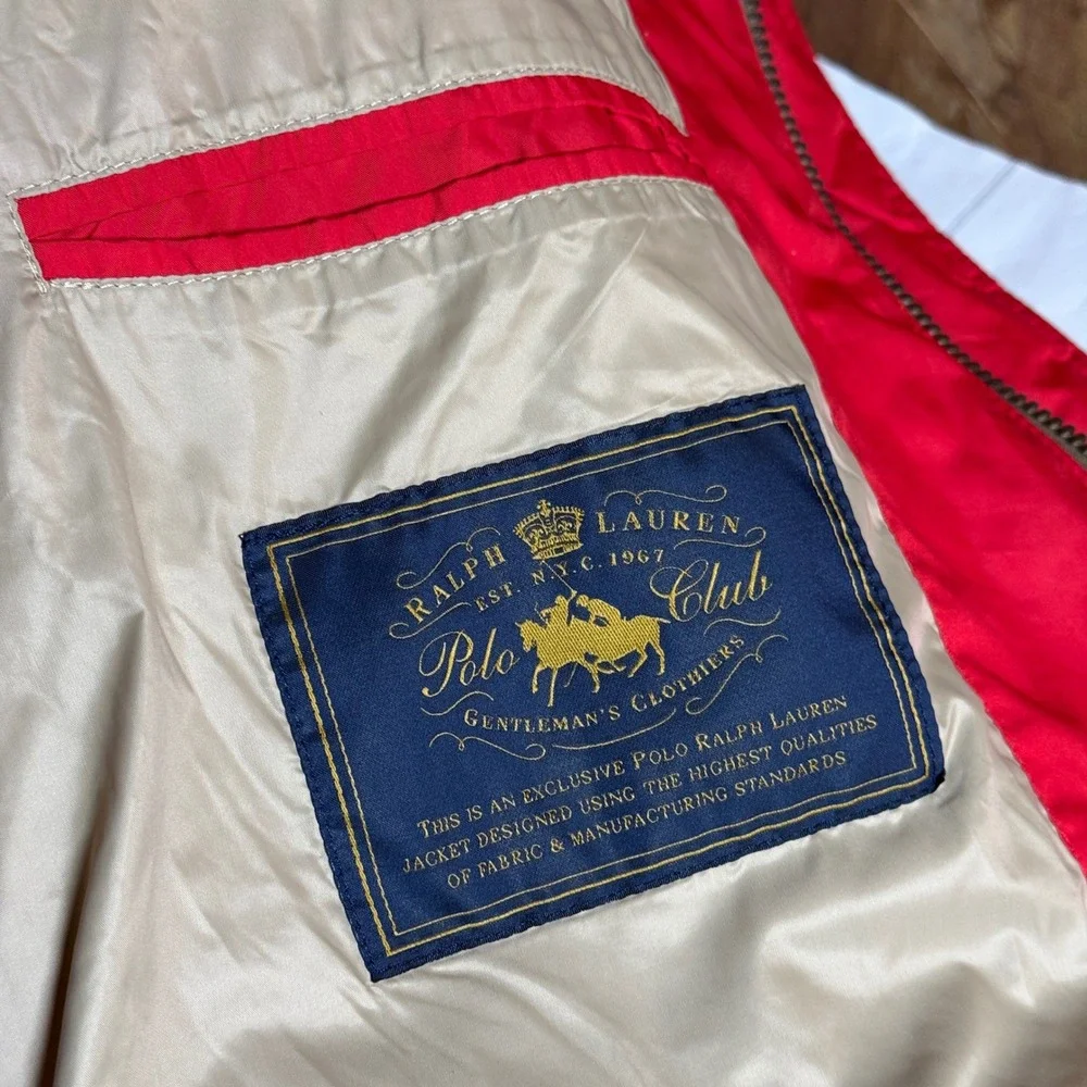 VTG Polo Ralph Lauren Red Quilted Puffer Vest Calf Suede Collar‎ Mens Jacket 2XL